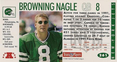 1992 GameDay #261 Browning Nagle Back