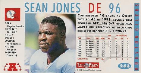 1992 GameDay #263 Sean Jones Back