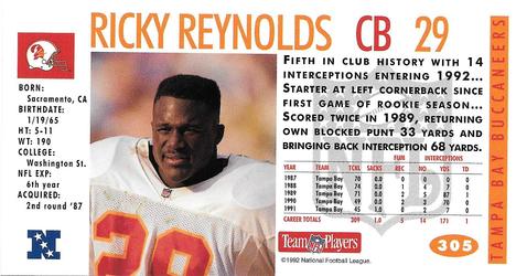 1992 GameDay #305 Ricky Reynolds Back