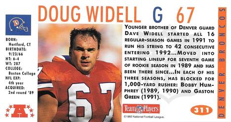 1992 GameDay #311 Doug Widell Back
