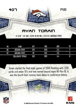 2008 Score #407 Ryan Torain Back