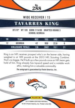 2013 Panini Certified - Mirror Red Signatures #288 Tavarres King Back