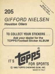 1982 Topps Stickers #205 Gifford Nielsen Back
