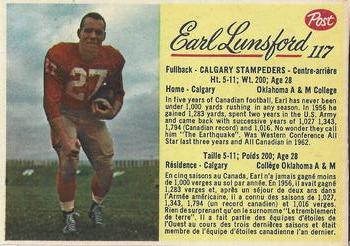 1963 Post Cereal CFL #117 Earl Lunsford Front