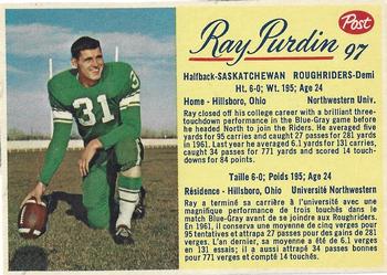 1963 Post Cereal CFL #97 Ray Purdin Front