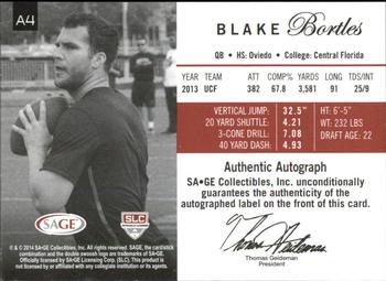 2014 SAGE Autographed #A4 Blake Bortles Back