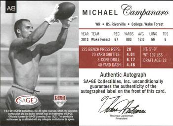 2014 SAGE Autographed #A8 Michael Campanaro Back