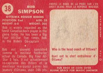 1958 Topps CFL #38 Bob Simpson Back