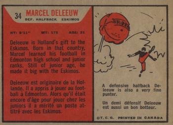 1965 Topps CFL #34 Marcel Deleeuw Back