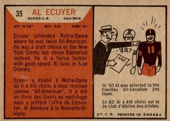 1965 Topps CFL #35 Al Ecuyer Back