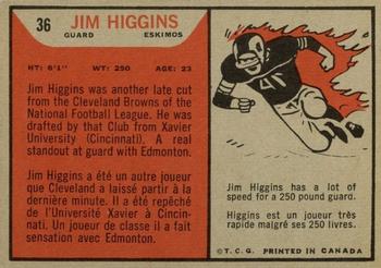 1965 Topps CFL #36 Jim Higgins Back