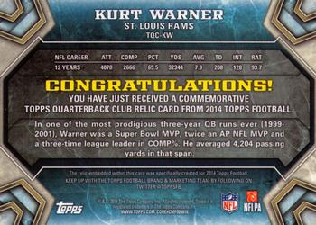 2014 Topps - Quarterback Club Bronze #TQC-KW Kurt Warner Back