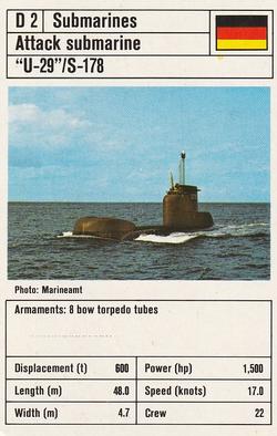 1981 Ace Trumps Modern Warships #D2 “U-29”/S-178 Front
