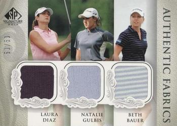 2004 SP Signature - Authentic Fabrics Triple #AT-DGB Laura Diaz / Natalie Gulbis / Beth Bauer Front