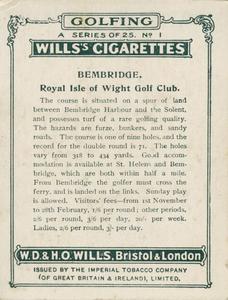 1924 Wills's Cigarettes Golfing #1 Bembridge Back