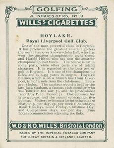 1924 Wills's Cigarettes Golfing #9 Hoylake Back