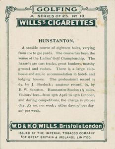 1924 Wills's Cigarettes Golfing #10 Hunstanton Back