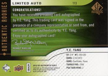 2012 SP Authentic - Authentic Rookies Limited Auto & Swatch #113 Y.E. Yang Back