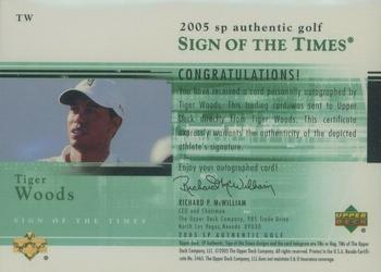 2005 SP Authentic - Sign of the Times #TW Tiger Woods Back