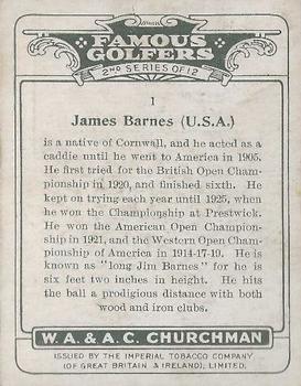 1928 Churchman's Famous Golfers 2nd Series (Large) #1 James Barnes Back