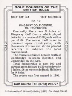 1993 C. Britton Publishing Golf Courses of the British Isles #12 Kingsway Golf Centre, Hertfordshire Back