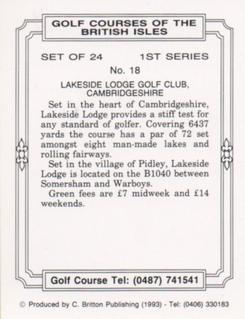 1993 C. Britton Publishing Golf Courses of the British Isles #18 Lakeside Lodge Golf Club, Cambridgeshire Back
