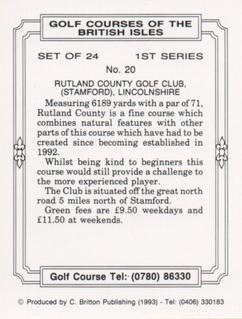 1993 C. Britton Publishing Golf Courses of the British Isles #20 Rutland County Golf Club, (Stamford), Lincolnshire Back