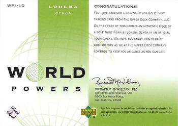 2003 Upper Deck - World Powers Single Shirts #WP1-LO Lorena Ochoa Back