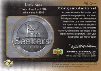 2004 Upper Deck - Pin Seekers Penned Bronze #PS10A Lorie Kane Back