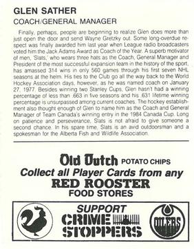 1986-87 Red Rooster Edmonton Oilers #NNO Glen Sather Back
