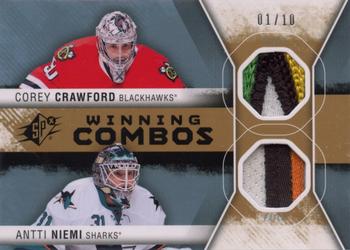 2014-15 SPx - Winning Combos Gold Patches #WC-CN Corey Crawford / Antti Niemi Front