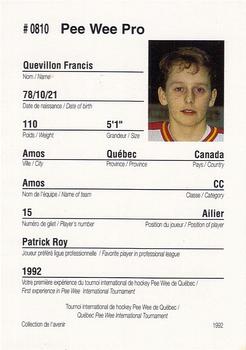 1992 Quebec International Pee-Wee Tournament #0810 Francis Quevillon Back