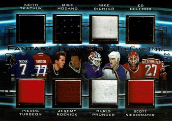 2016 Leaf In The Game Game Used - Fantasy Team 8's Gold #FT8-08 Keith Tkachuk / Pierre Turgeon / Mike Modano / Jeremy Roenick / Mike Richter / Chris Pronger / Ed Belfour / Scott Niedermayer Front