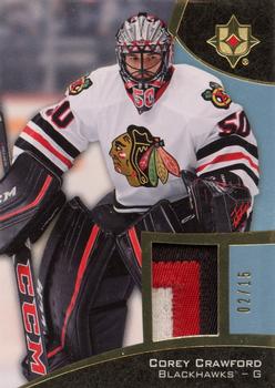 2015-16 Upper Deck Ultimate Collection - Base Jersey Relics - Gold Patch #39 Corey Crawford Front