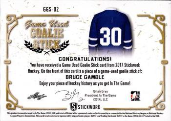2017 Leaf In The Game Stickwork - Game-Used Goalie Stick Relics - Platinum #GGS-02 Bruce Gamble Back