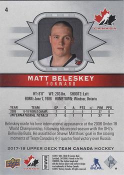 2017-18 Upper Deck Team Canada #4 Matt Beleskey Back