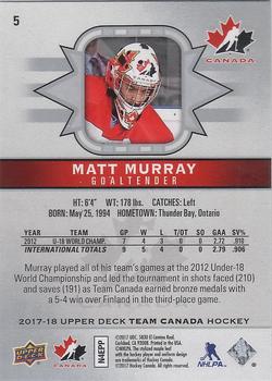 2017-18 Upper Deck Team Canada #5 Matt Murray Back