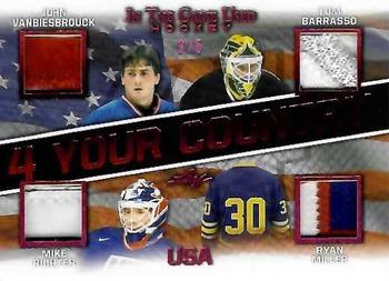 2020-21 Leaf In The Game Used - 4 Your Country Magenta #4YC-17 John Vanbiesbrouck / Tom Barrasso / Mike Richter / Ryan Miller Front