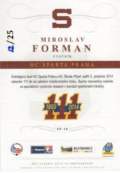 2014-15 Anniversary HC Sparta Praha 111 let - Canvas #SP-18 Miroslav Forman Back