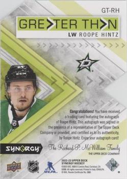 2022-23 Upper Deck Synergy - Greater Than Signatures #GT-RH Roope Hintz Back