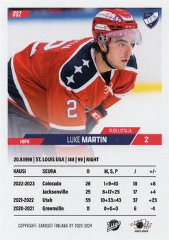 2023-24 Cardset Finland #002 Luke Martin Back