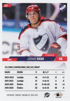 2023-24 Cardset Finland #012 Joonas Rask Back