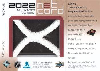 2022-23 SP Game Used - 2022 NHL Winter Classic Net Cord Relics Gold #WCN-MZ Mats Zuccarello Back