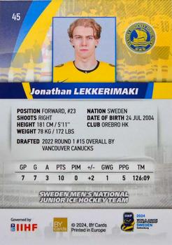 2024 BY Cards IIHF World Junior Championship #45 Jonathan Lekkerimaki Back