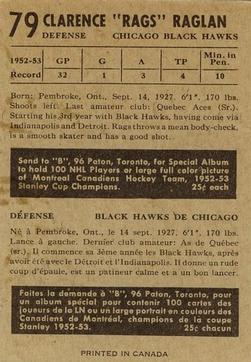 1953-54 Parkhurst #79 Clarence “Rags” Raglan Back