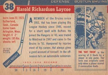 1954-55 Topps #38 Hal Laycoe Back