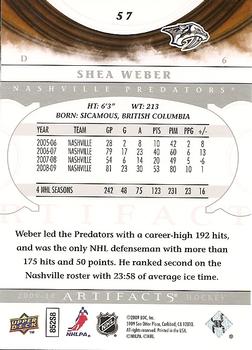 2009-10 Upper Deck Artifacts - Silver #57 Shea Weber Back