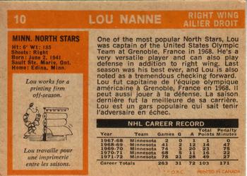 1972-73 O-Pee-Chee #10 Lou Nanne Back