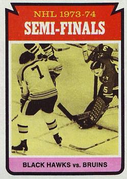 1974-75 Topps #214 Semifinals (Bruins vs. Blackhawks) Front
