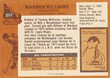 1975-76 O-Pee-Chee #217 Butch Williams Back